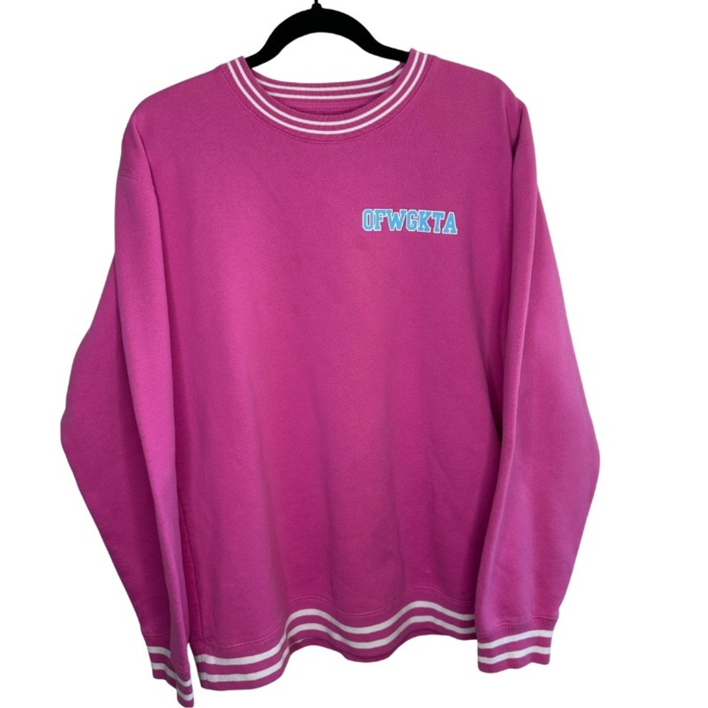 Odd Future OFWGKTA Pink Logo Crewneck Sweatshirt Striped Trim XL Womens RARE